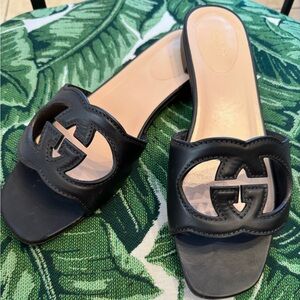 Gucci Black Leather Slide Sandals